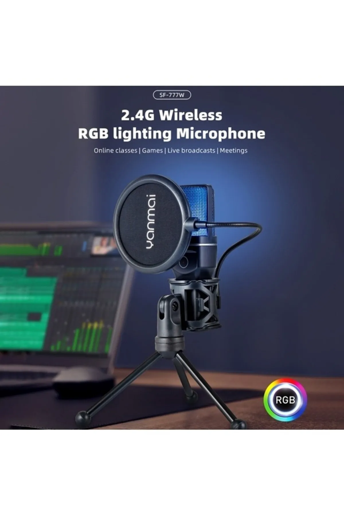  Yanmai Sf-777w 2-4g Kablosuz Oyun Masaüstü Rgb Işık Ve Blowout Mikrofon